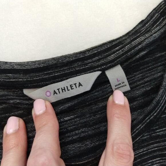 Athleta Tulip Charcoal Dress Size L New Heather Stripe Gray Stretch Ruched - Picture 5 of 8